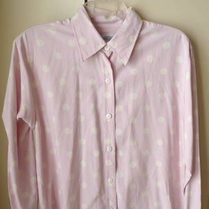 Solutions pink white poka dot silk blouse shirt M